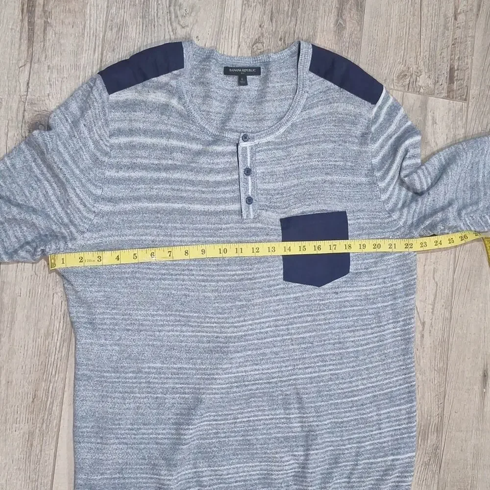Banana Republic Henley Blue, White Stripey Sweater Sz L #1238